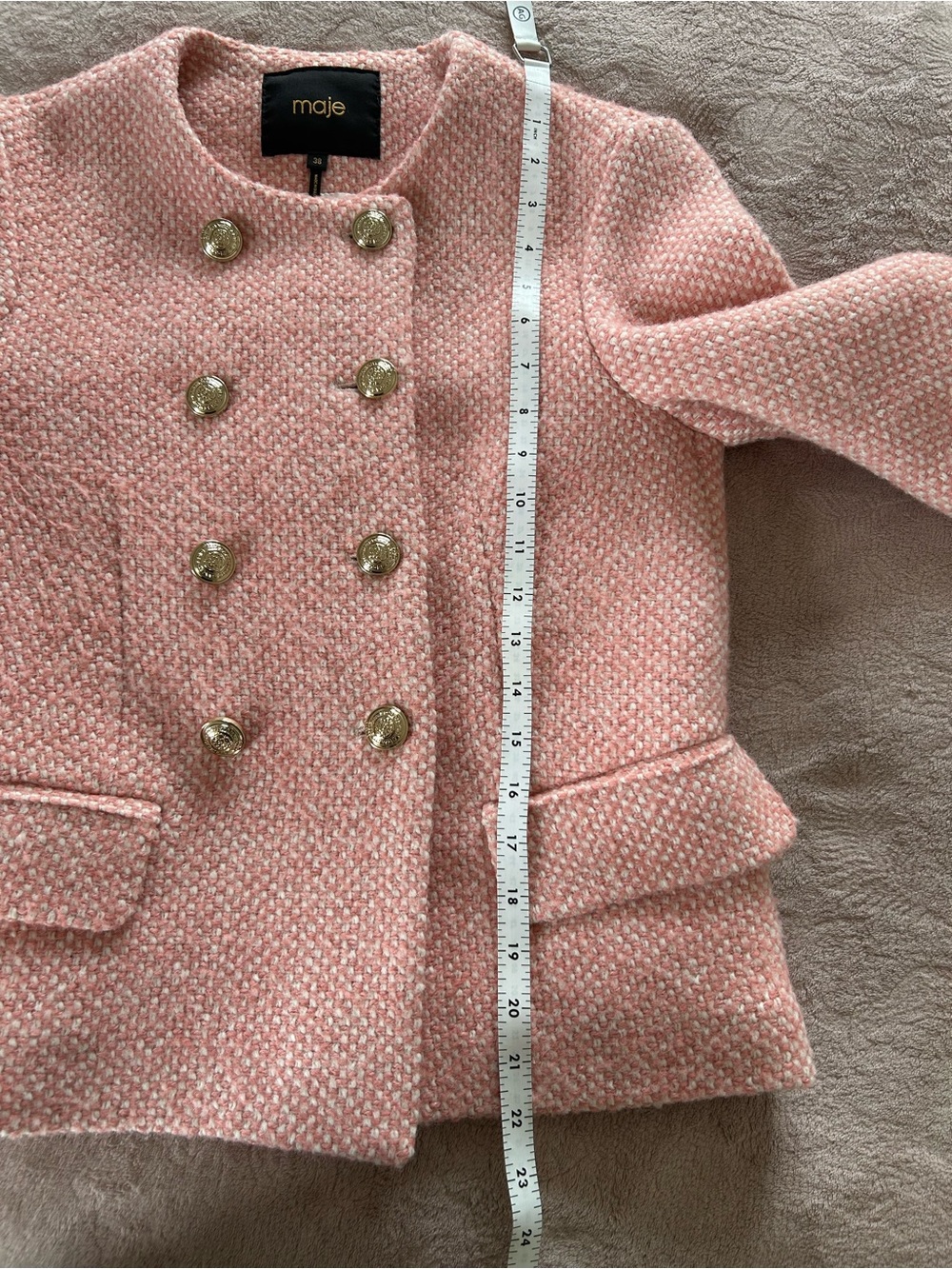 Maje Pink Tweed Double-Breasted Jacket and Skirt Set - Picture 11 of 15